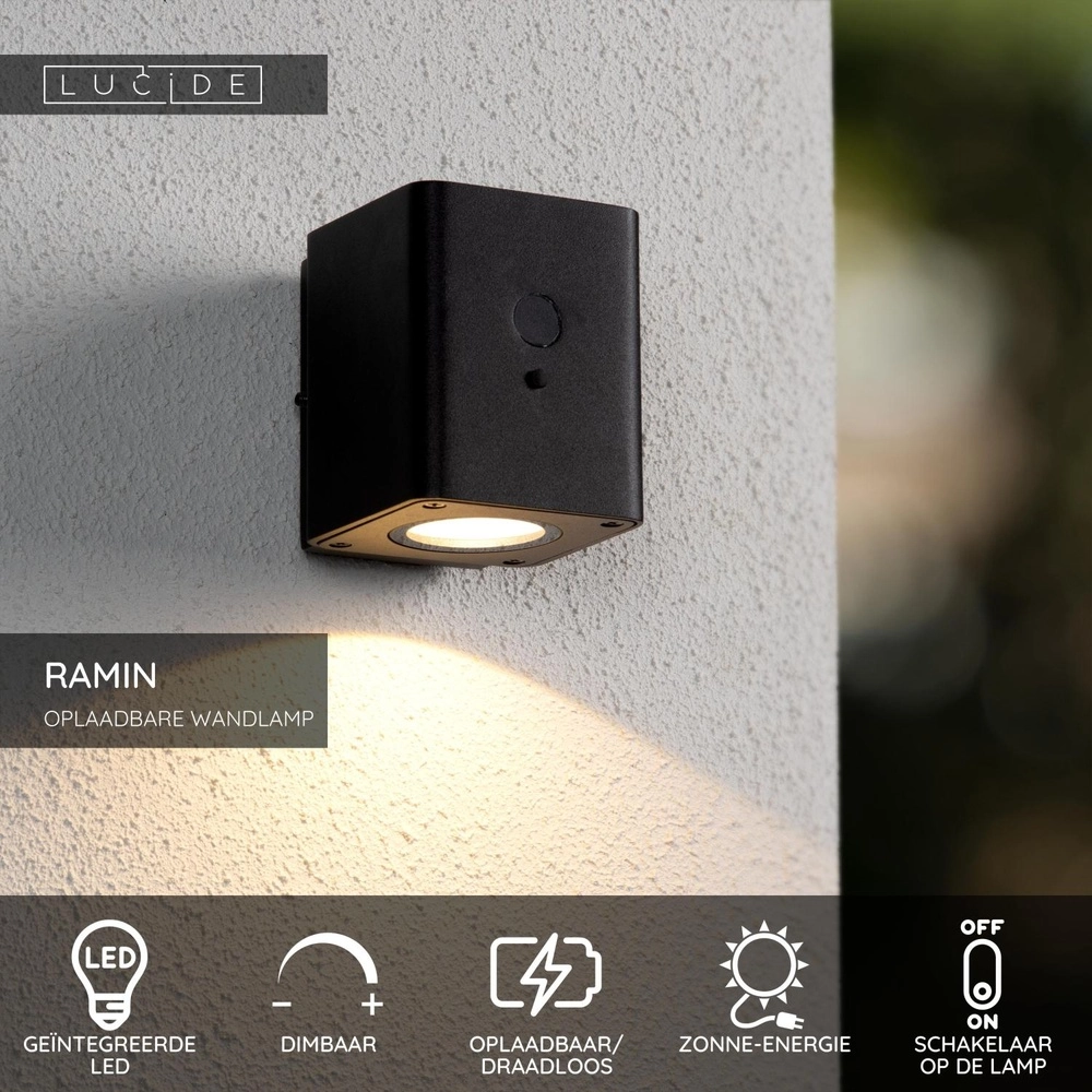 Solar wall light Ramin Black Lucide 5411212152138