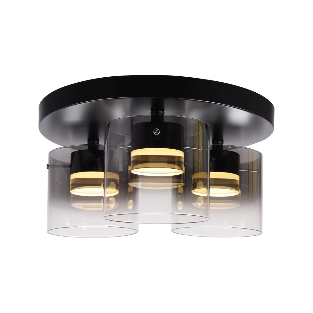 3-light ceiling lamp Salerno black with smoke glass