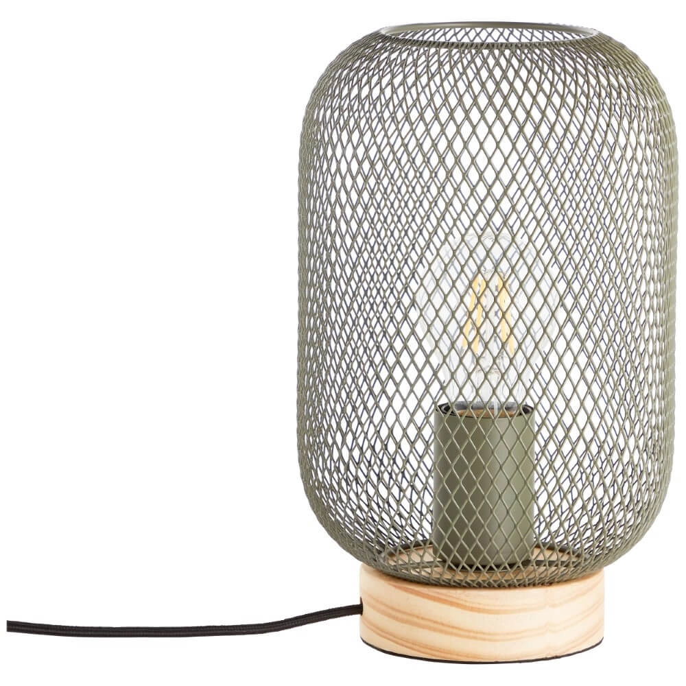 Green table lamp Giada with wood Brilliant 4004353354199