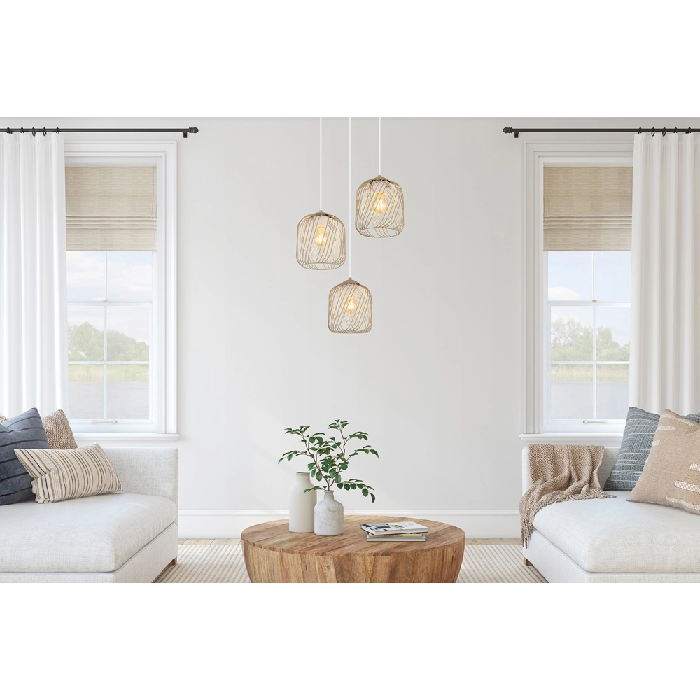 3-light pendant lamp Dichti round sand brown Globo 9007371528356