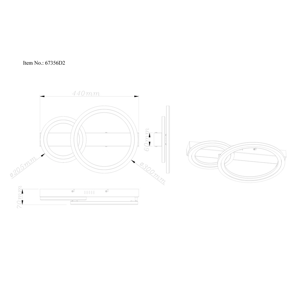 Ceiling lamp Dakari I 2 rings black Globo 9007371522798