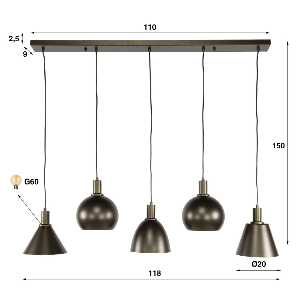 Dining table pendant lamp Metallo 5L - Sienna brown - E27 Lyora 8716803512337