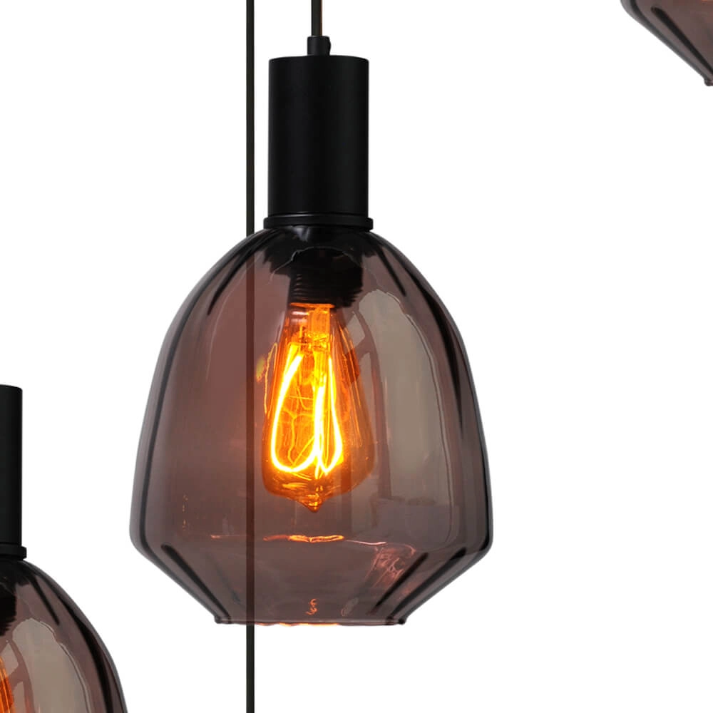 5-light loft hanging lamp - black - Porto with Nicolette red glasses Masterlight 8718121271187