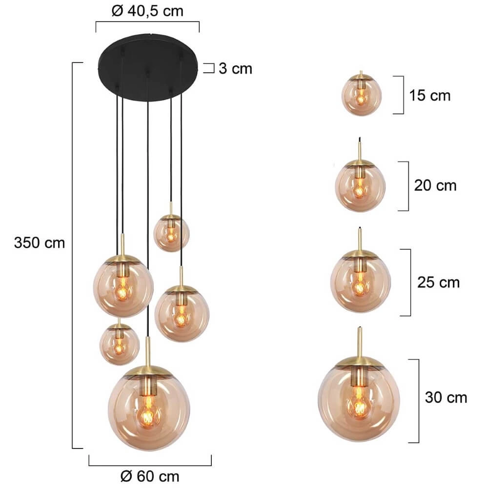 5-light loft hanging lamp Bolique gold with amber glass Steinhauer 8712746166439