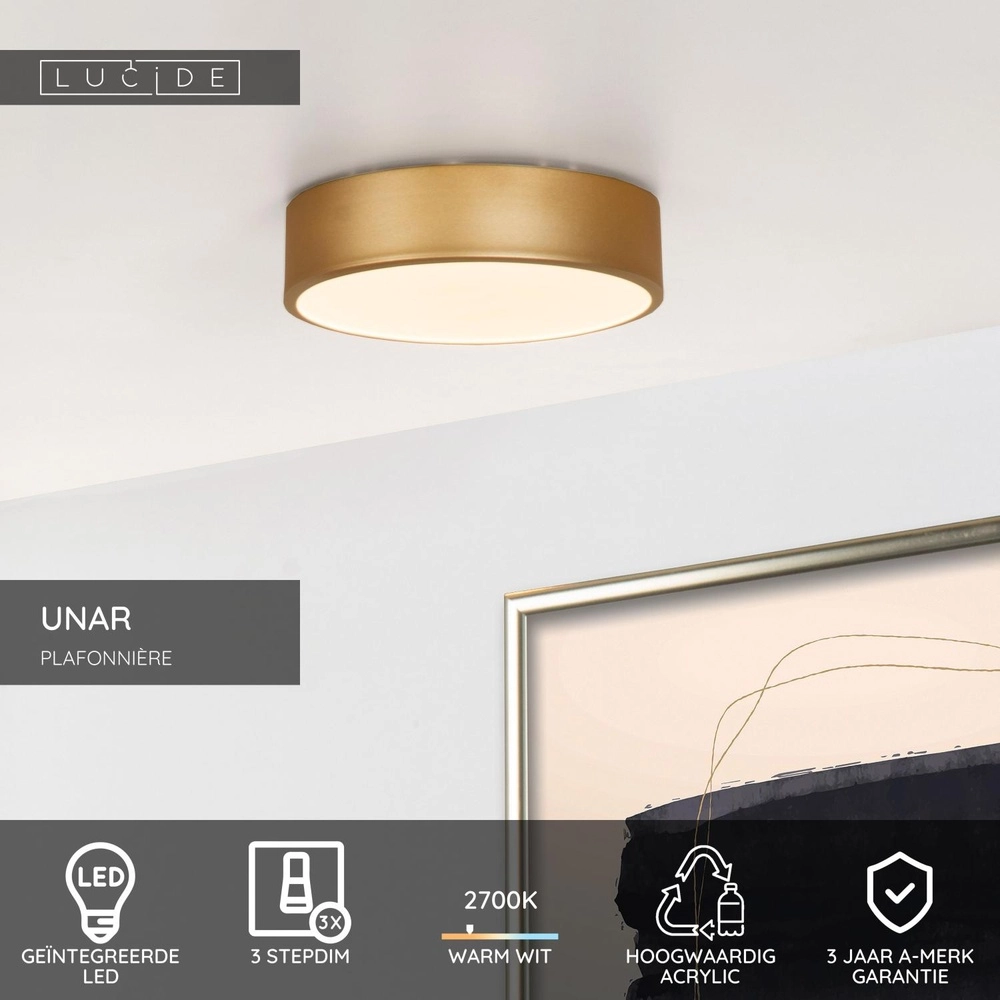 Ceiling light Unar Ø 20cm - 2700K - gold Lucide 5411212791849