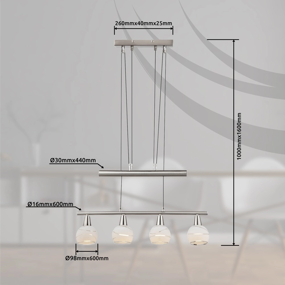 Pendant lamp Elliott 4-light nickel Globo 9007371319909