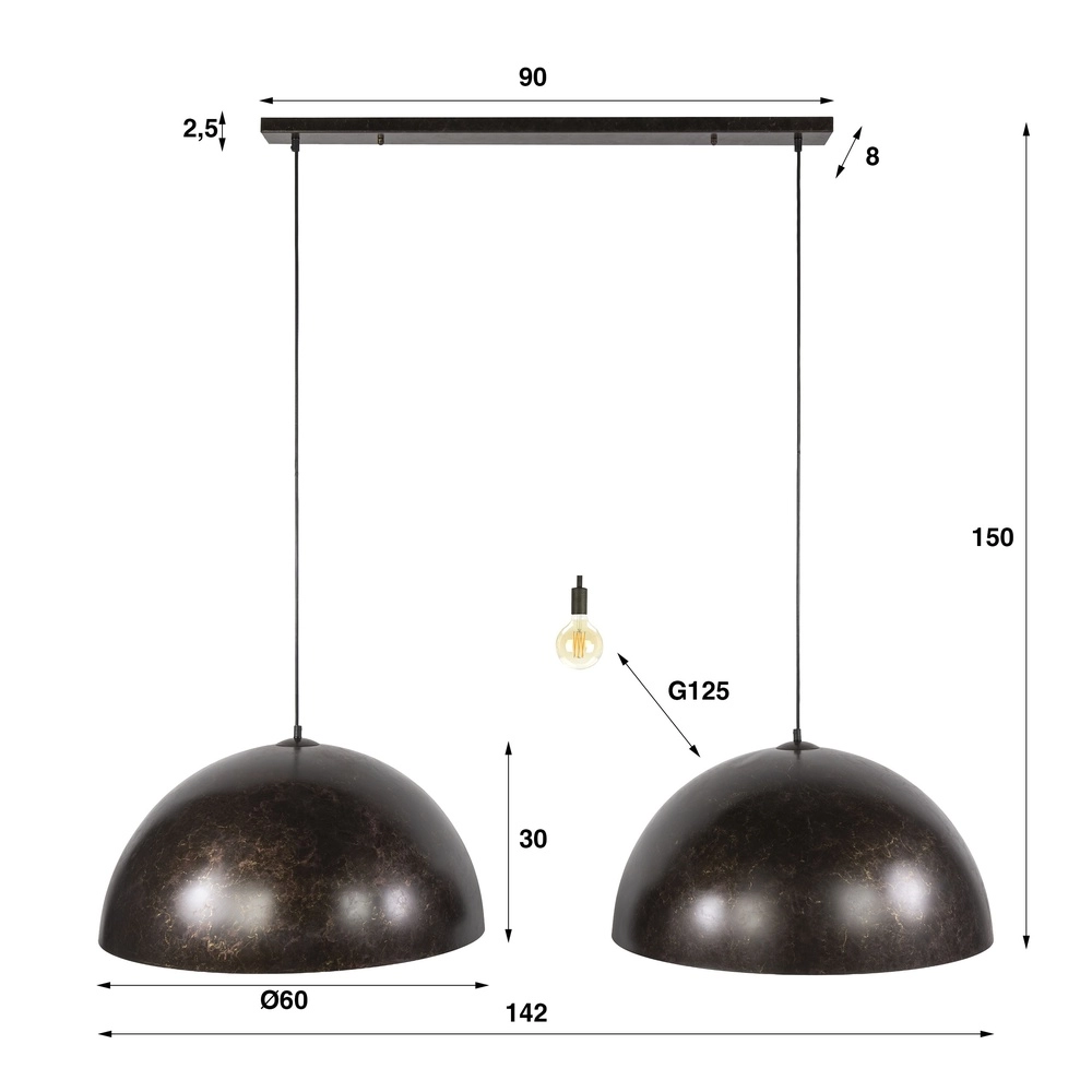 Industrial pendant lamp Dome 2x Ø 60cm - urban brown Lyora 8716803512573