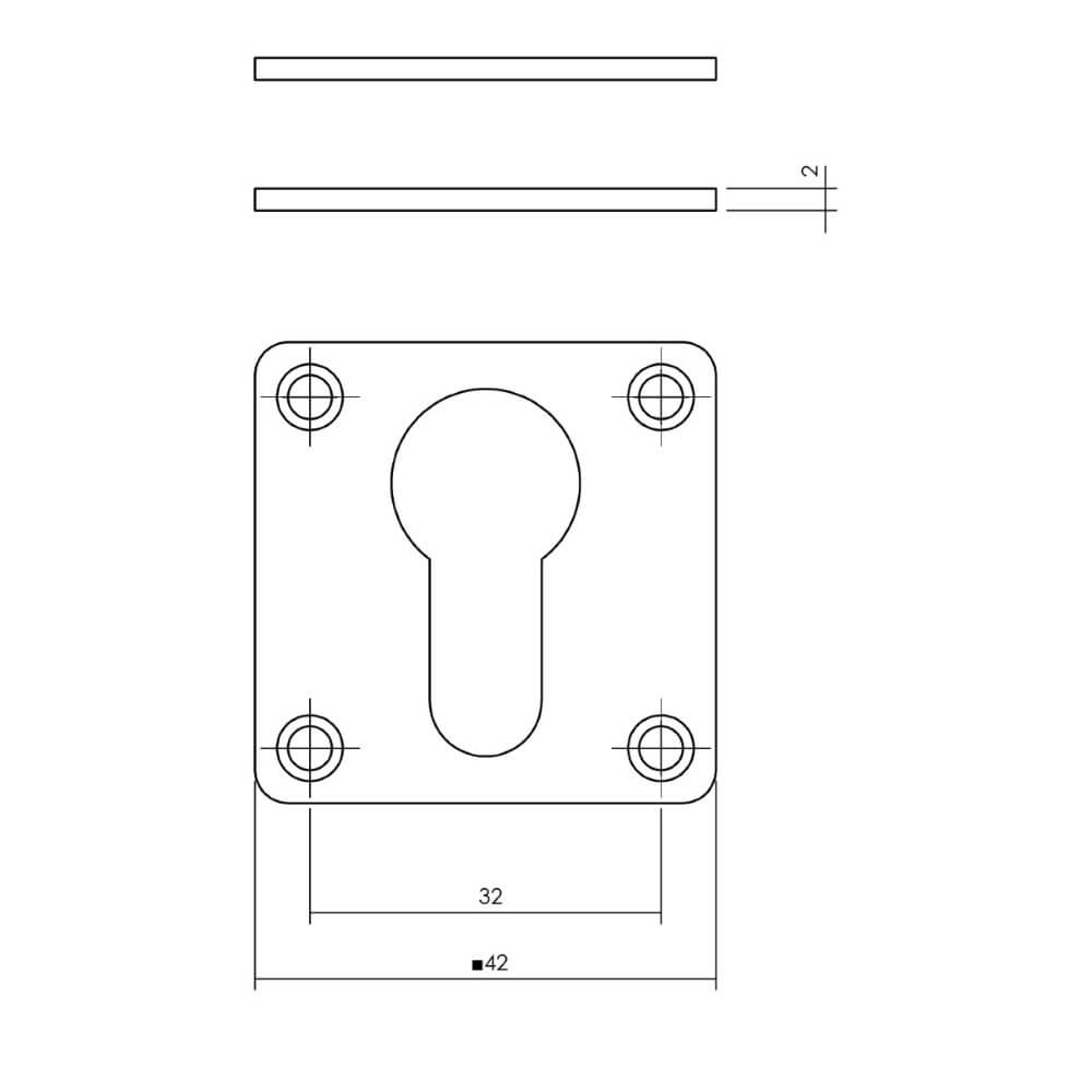 Set of 2 Cylinder Rosettes Tira square stainless steel 2mm Intersteel 8714186635438
