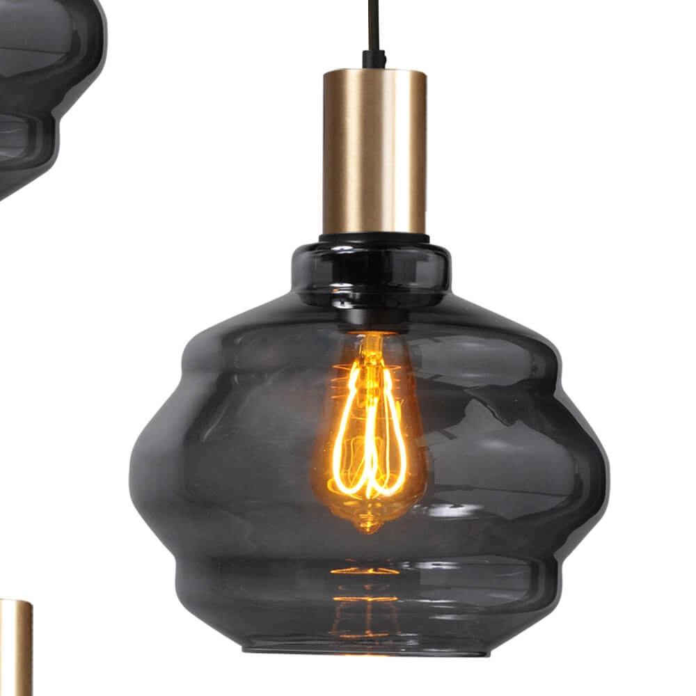 3-light loft hanging lamp - gold - Porto with Ball smoke glasses - Ø 24cm Masterlight 8718121270739