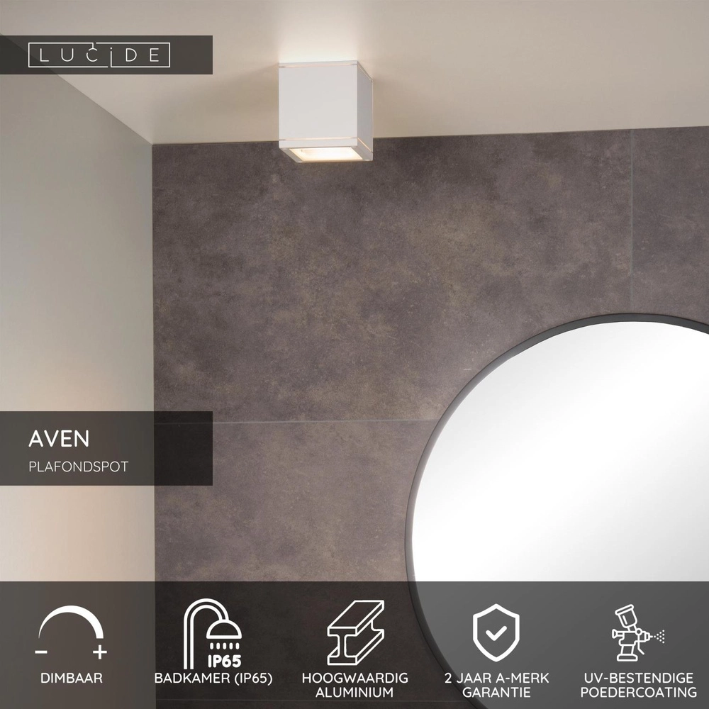 Square ceiling spotlight Aven bathroom IP65 white Lucide 5411212221469