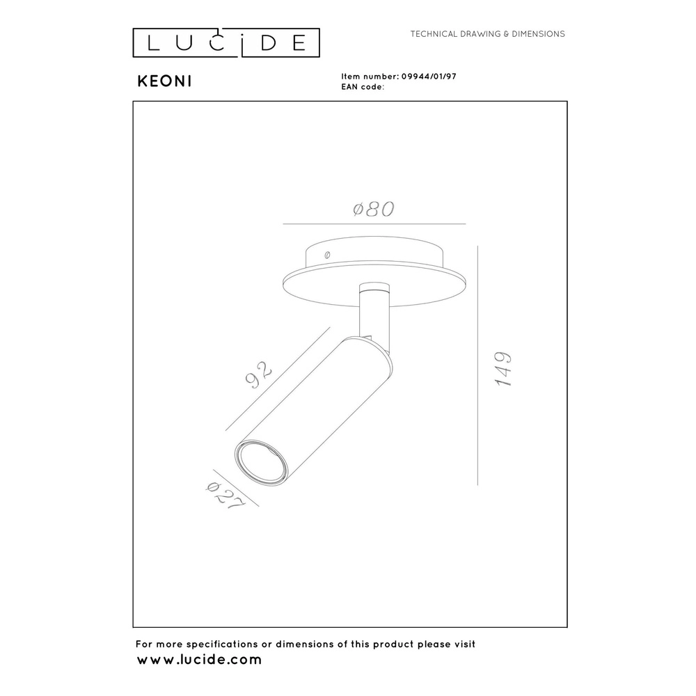 Ceiling spotlight Keoni Ø 8cm coffee brown Lucide 5411212094360