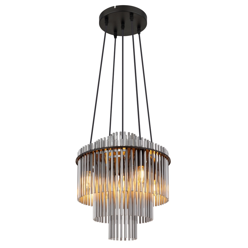 Pendant lamp Ø 40cm Gorley Black with smoke glass rods