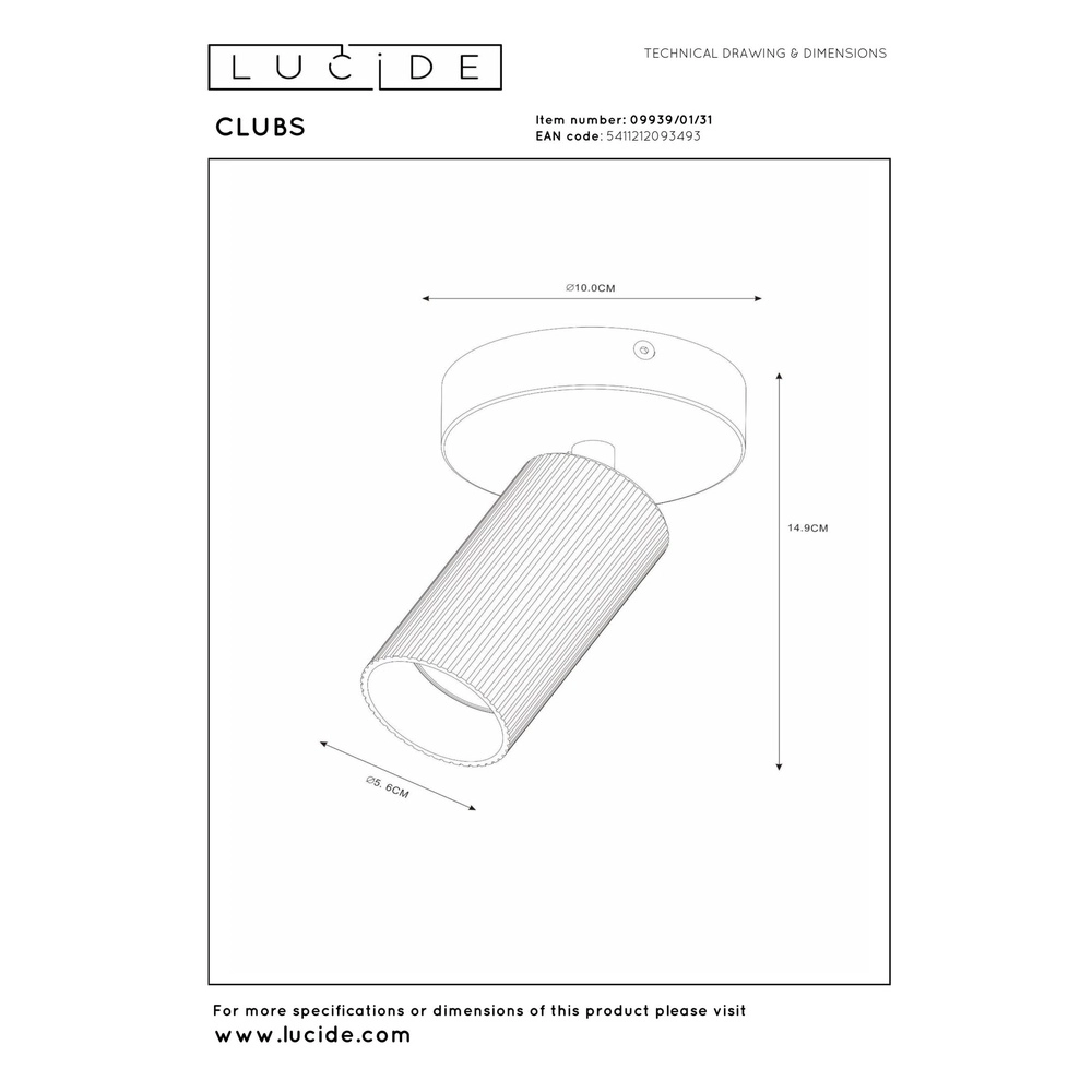 Surface-mounted ceiling spot Clubs white Lucide 5411212093493