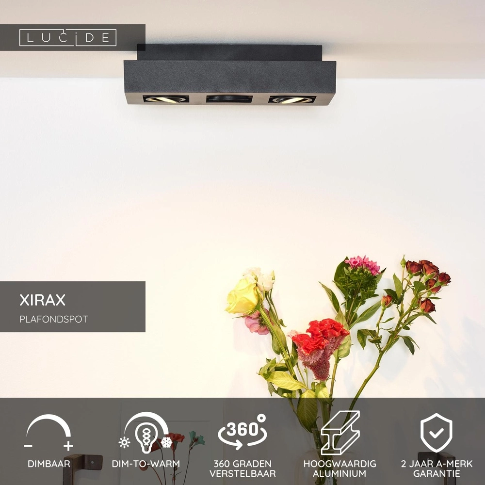 Ceiling spotlight Xirax 3 x 5W black Lucide 5411212092328