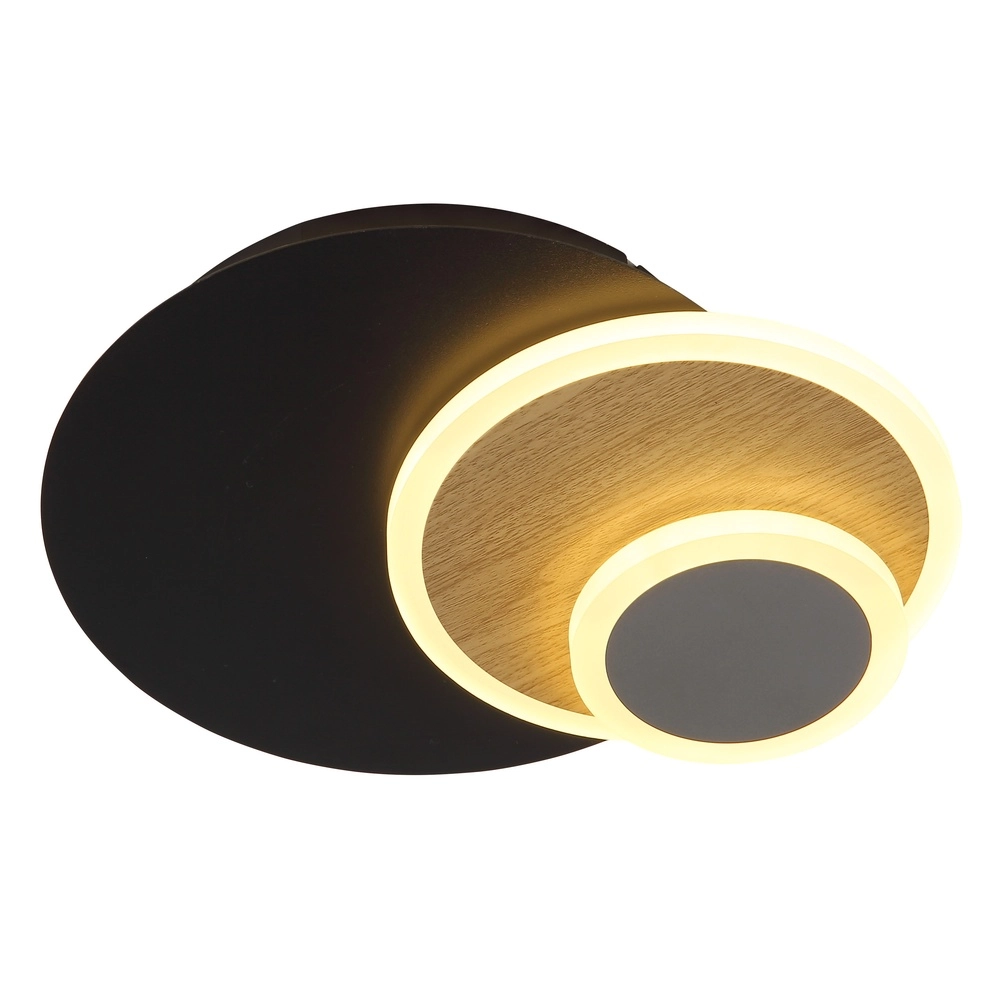 Black wall lamp Odonell with wood Globo 9007371566419