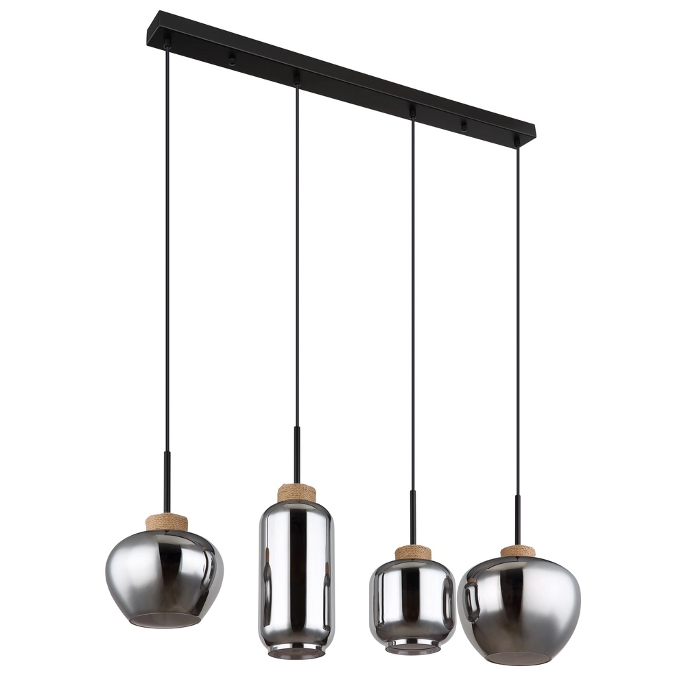 Design pendant lamp Matt 4-light black with smoke glass Globo 9007371438518