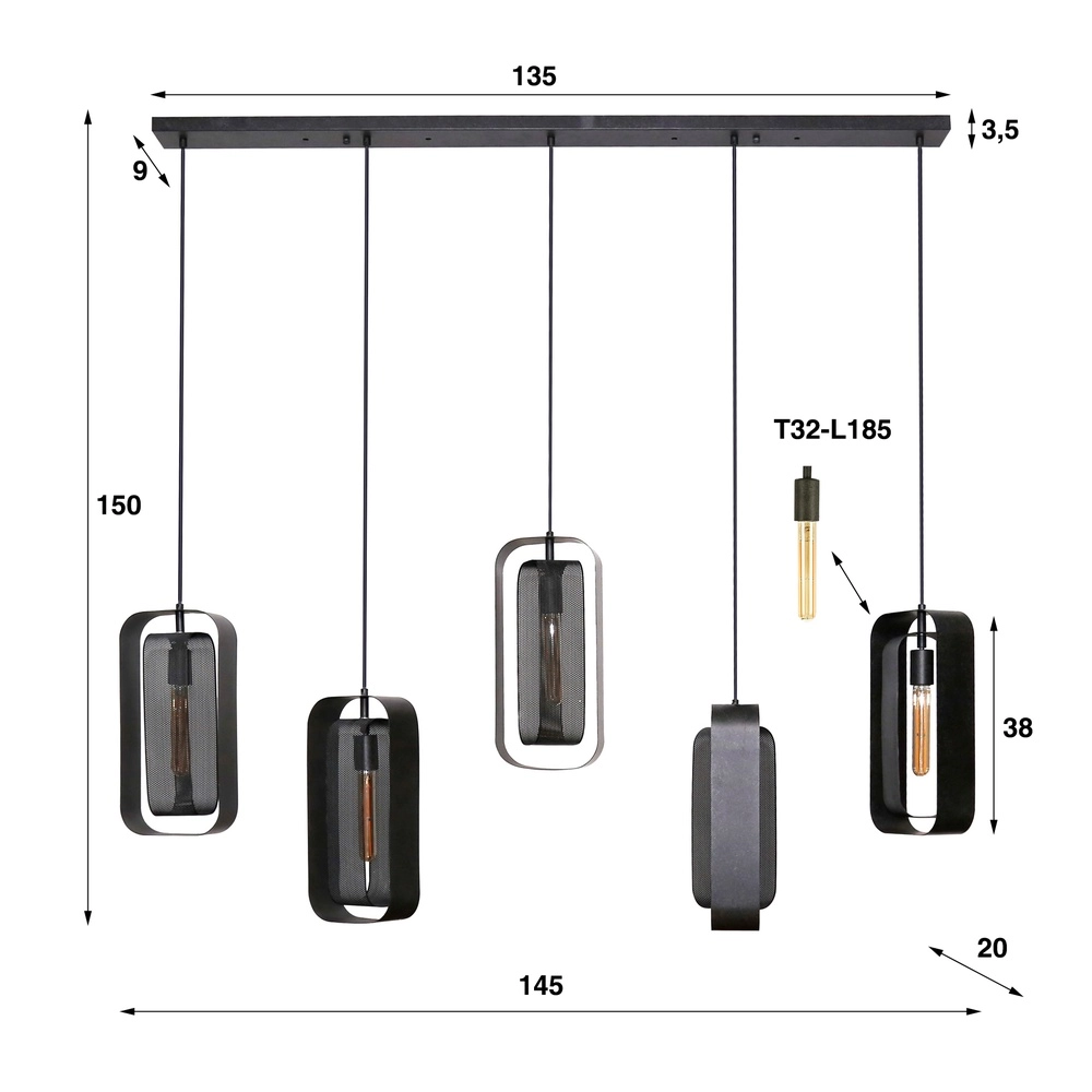 5L Metal Mesh Pendant Light Mesh 5x E27 Lyora 8716803512207