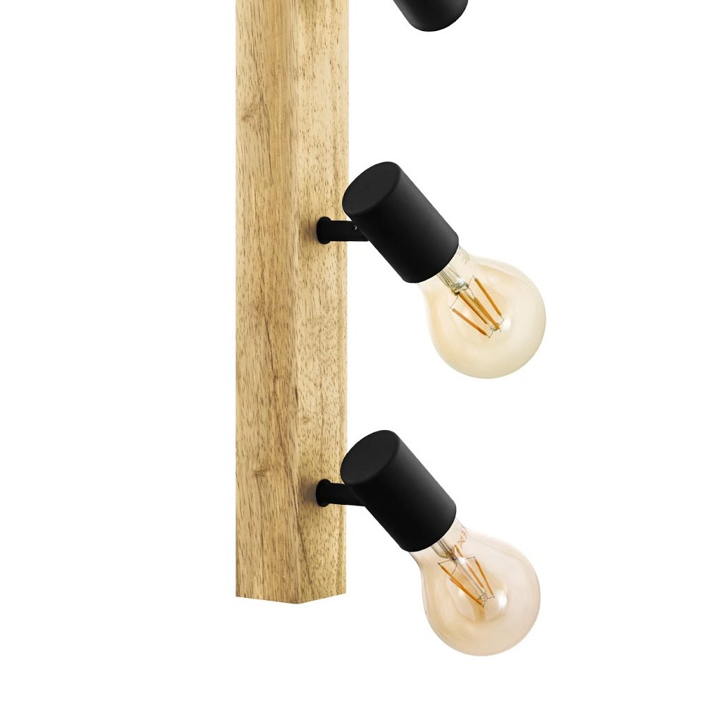 Rural ceiling lamp Townshend 3 4-light black with wood Eglo 9002759994815