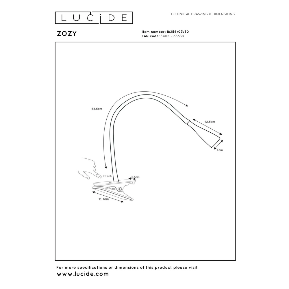 Clamp light Zozy Black Lucide 5411212185839