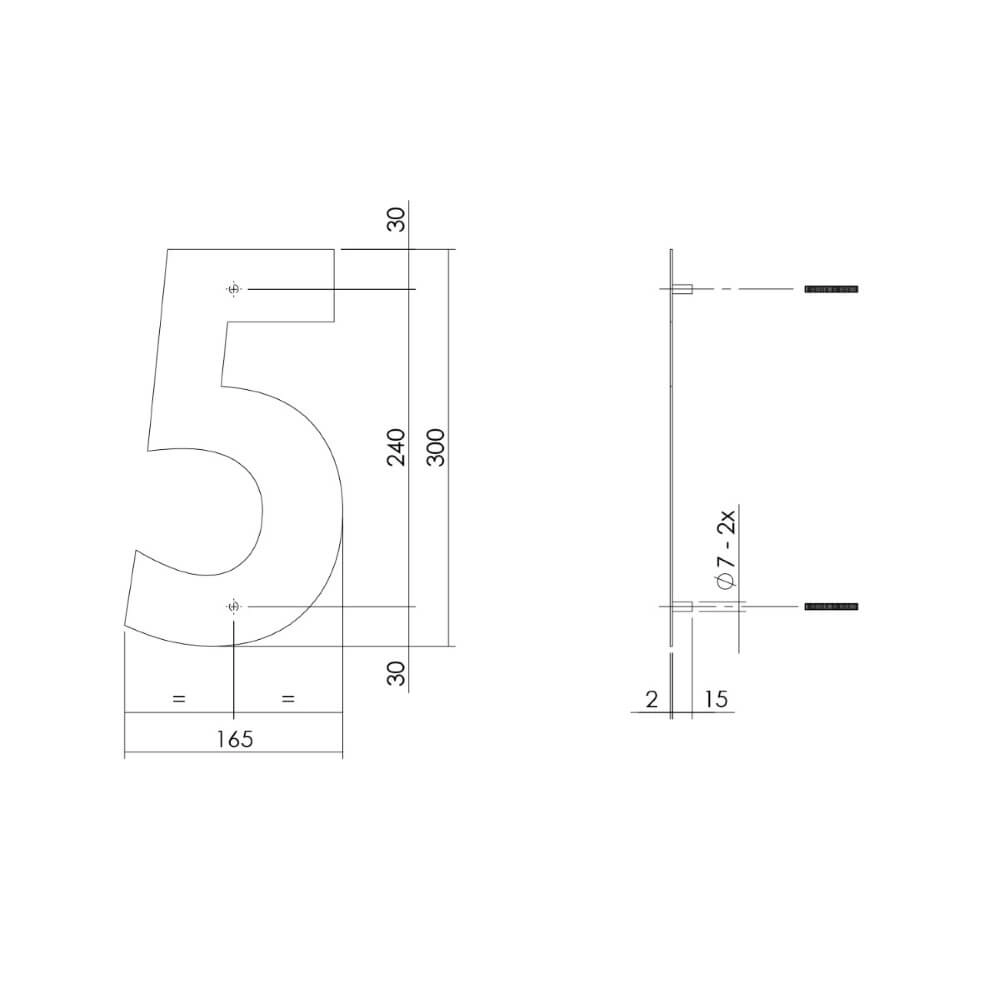 House number 5 XL Numbra 30cm stainless steel Intersteel 8714186503126