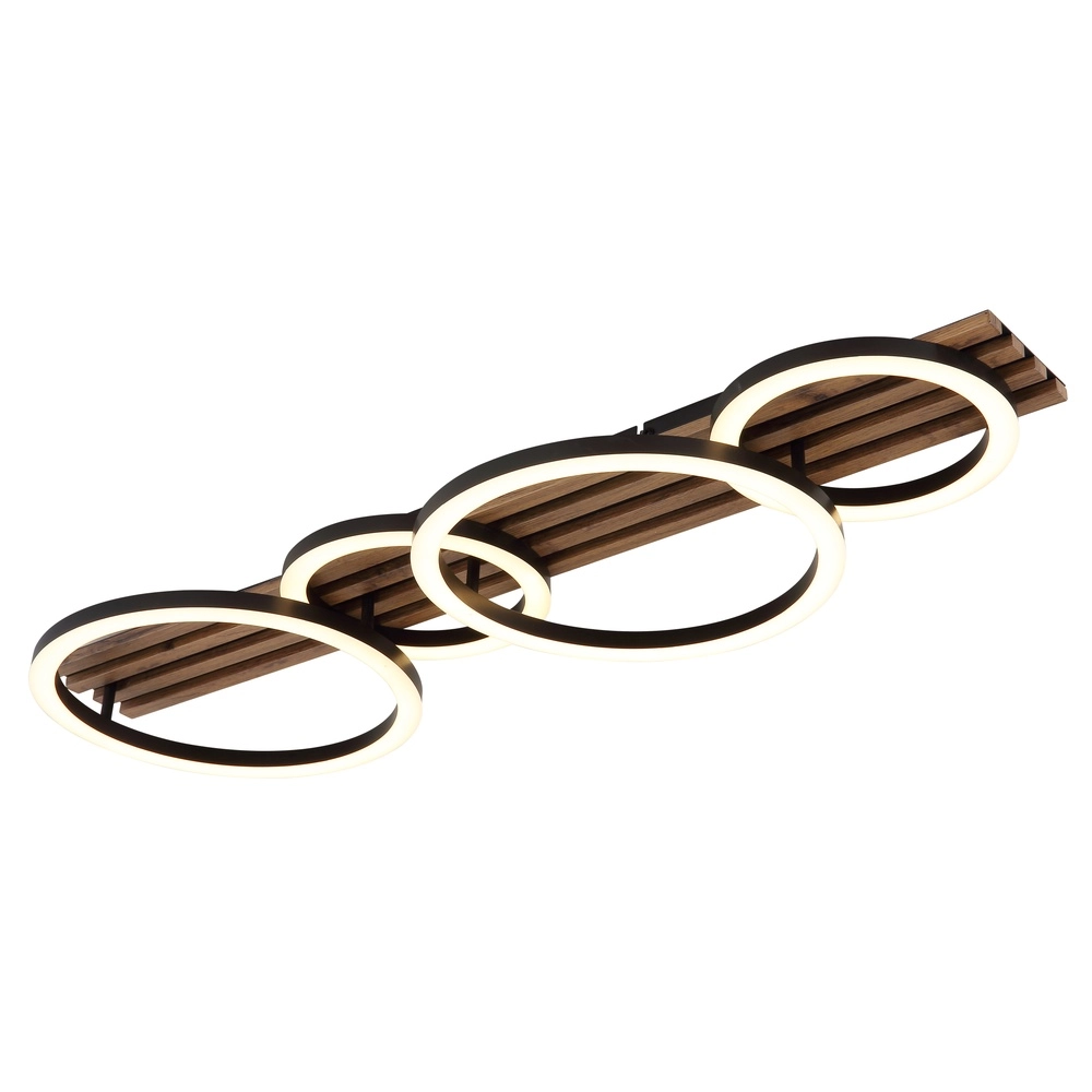 Ceiling lamp Tisha 4 rings black with wood