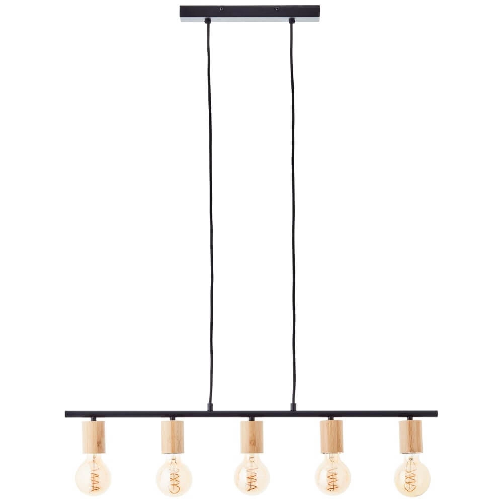 5-light pendant lamp Kerry black with wood Brilliant 4004353408960