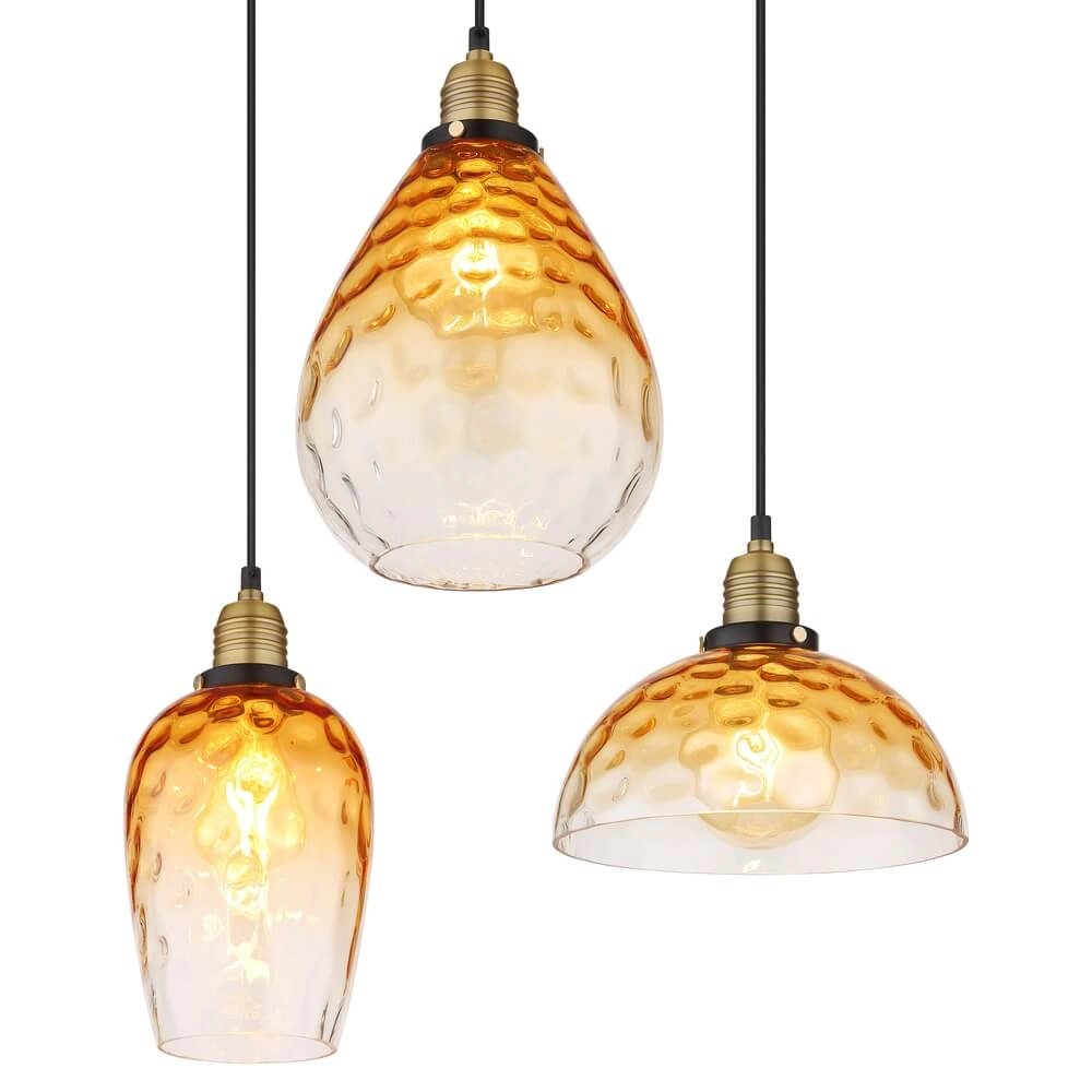 6-light pendant lamp Salvy Amber Glass Honeycomb Globo 9007371445608