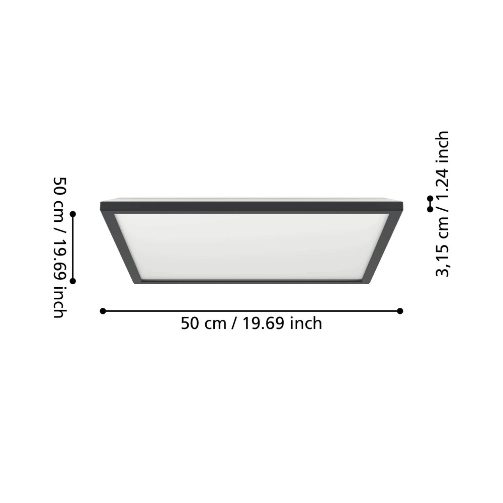 Bathroom lamp with remote Rovito-R Square - Black - 50x50cm Eglo 9008606330010