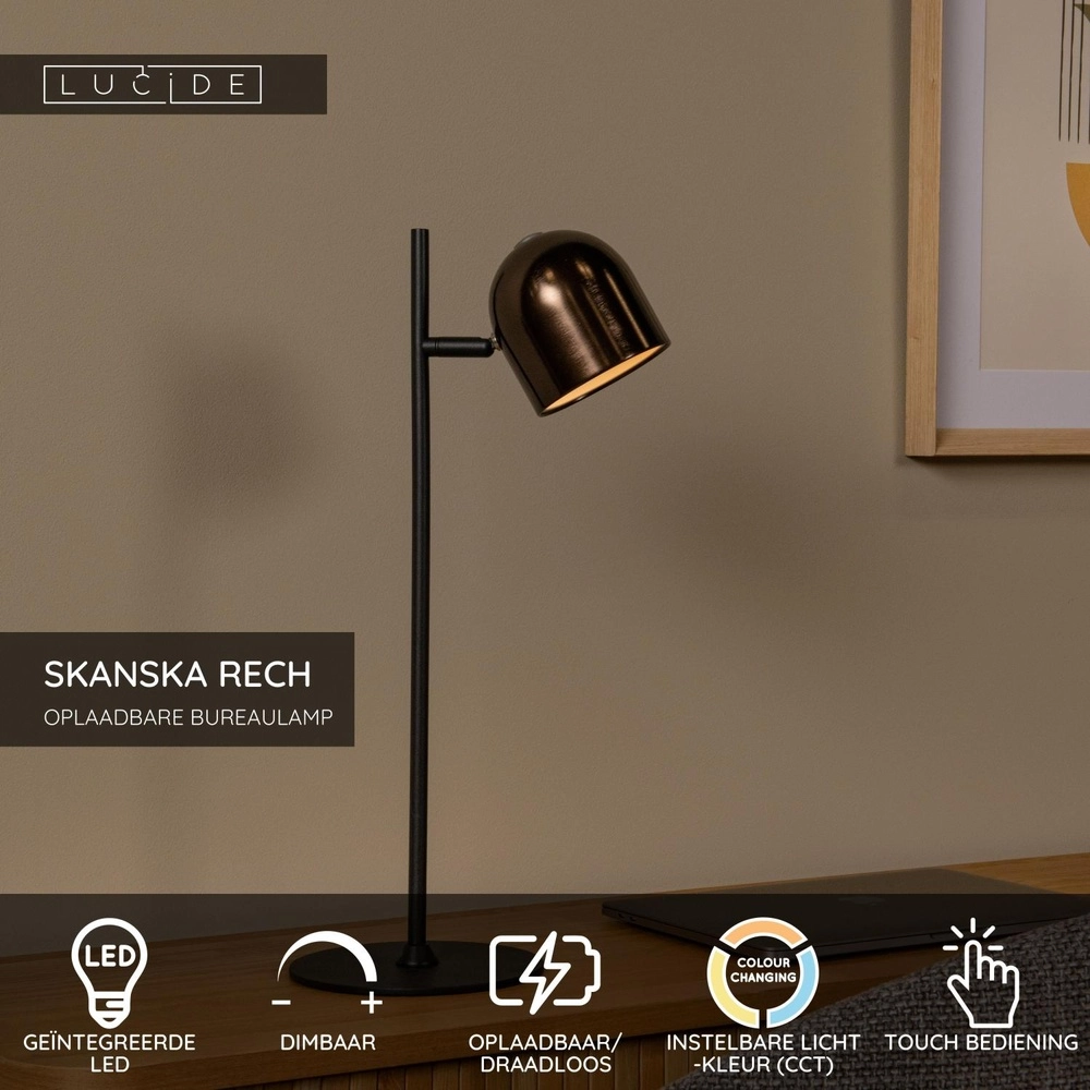 Rechargeable table lamp Skanska Rech coffee brown Lucide 5411212032140