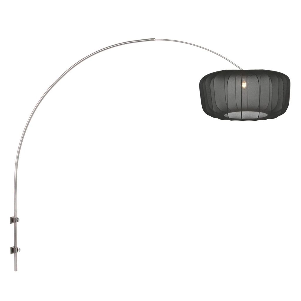 Wall lamp Vela Lino metal grey with black shade