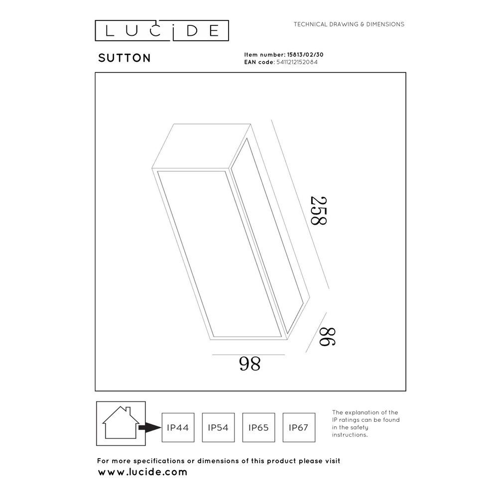 Sleek wall lamp Sutton Black Lucide 5411212152084