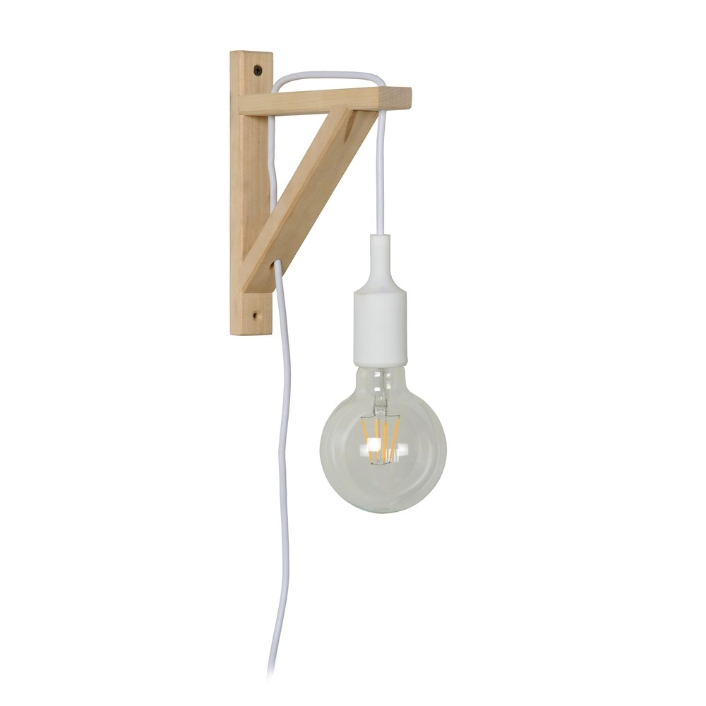 Wooden wall lamp Fix with white cord