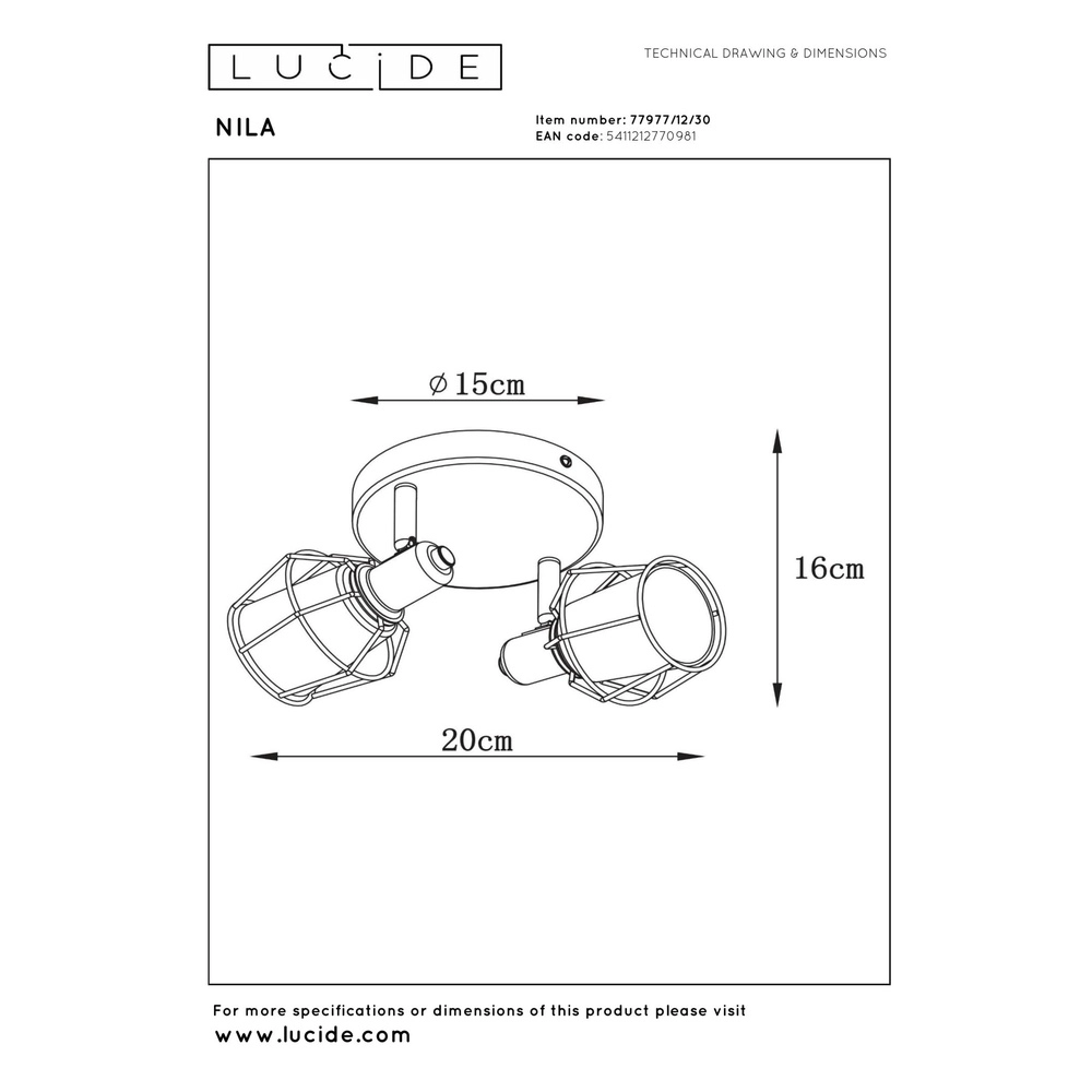 Ceiling lamp Nila 2-light black Lucide 5411212770981