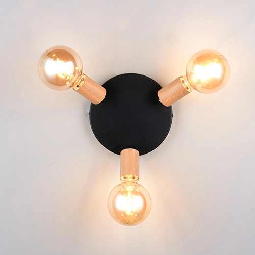Ceiling lamp Lamego 3-light black with wood Trio 4017807672039