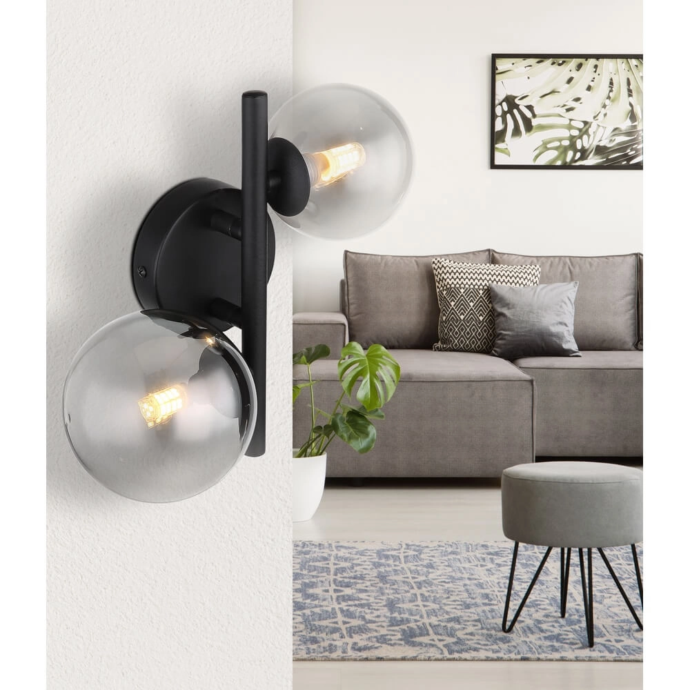 Black wall lamp Riha 2-light Globo 9007371434237