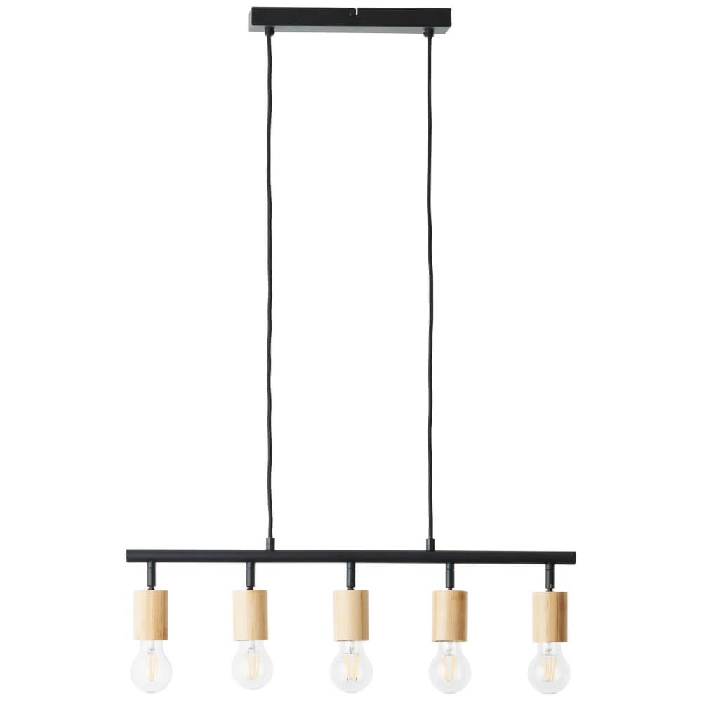 5-light pendant lamp Tiffany black with wood Brilliant 4004353406409