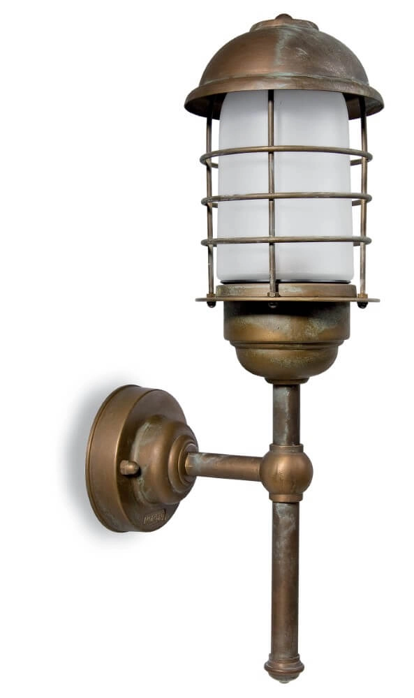 Brass outdoor lamp Torcia M - white glass
