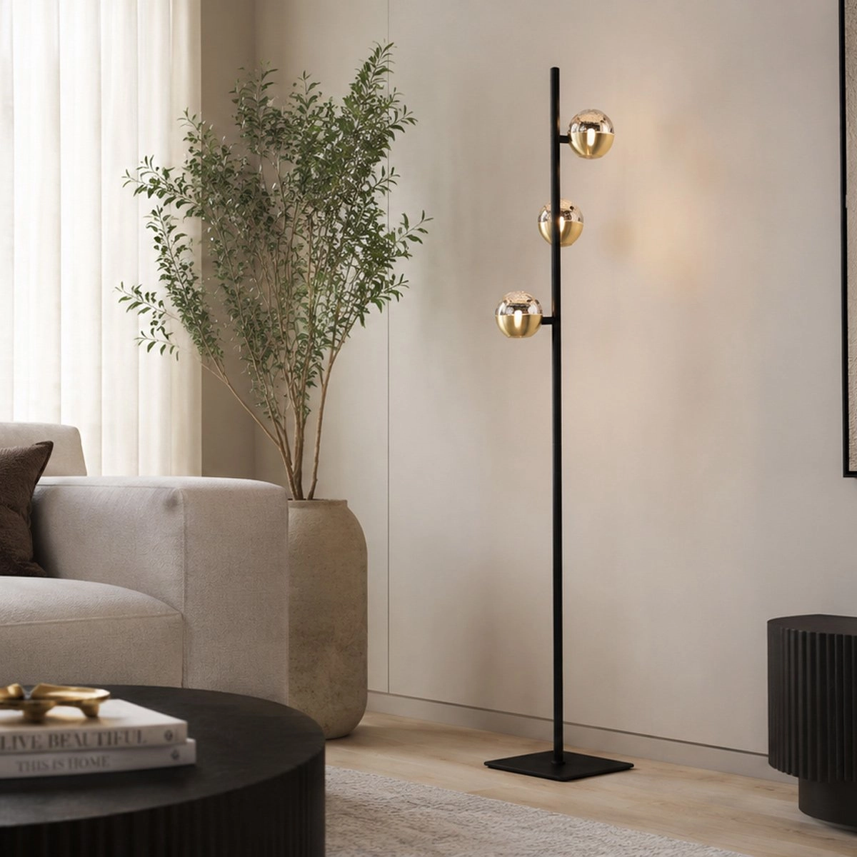 Led floor lamp Belluno 3-light brass - glass Steinhauer 8712746183979