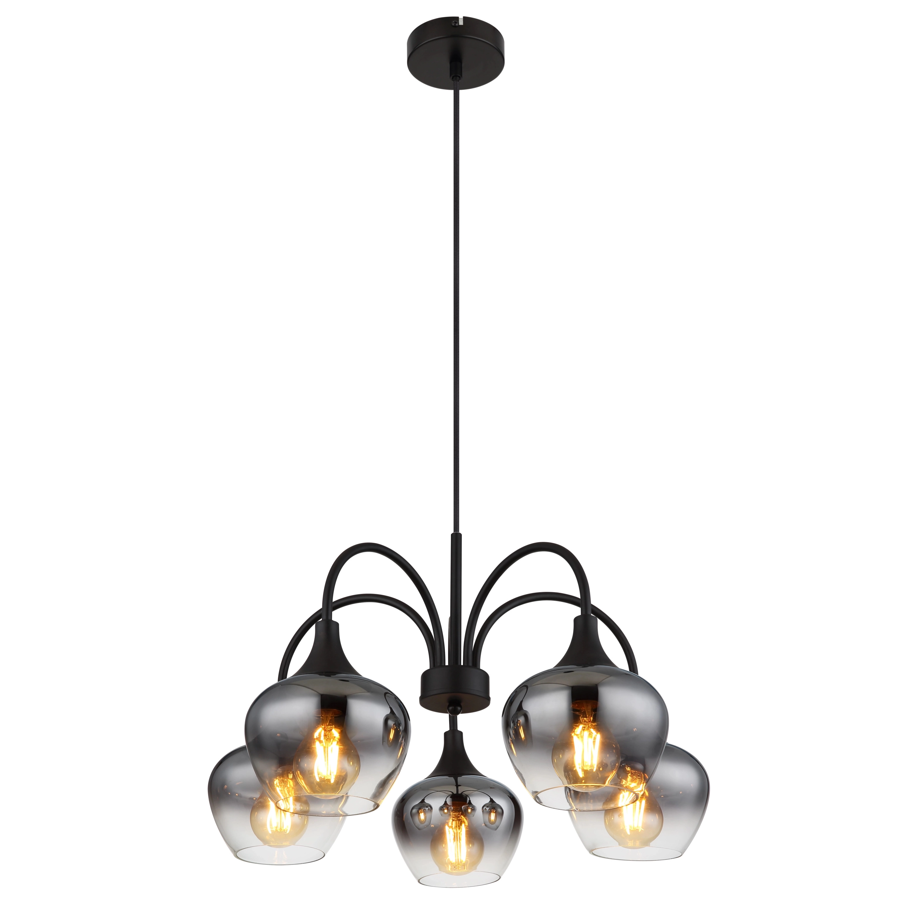5-light pendant lamp Maxy black with smoke glass