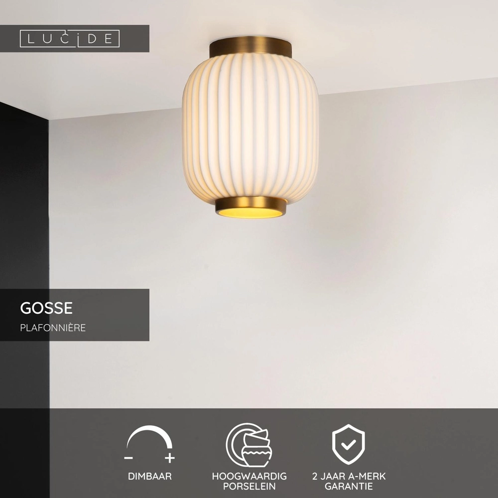 Design ceiling lamp Gosse Gold with white Lucide 5411212134172