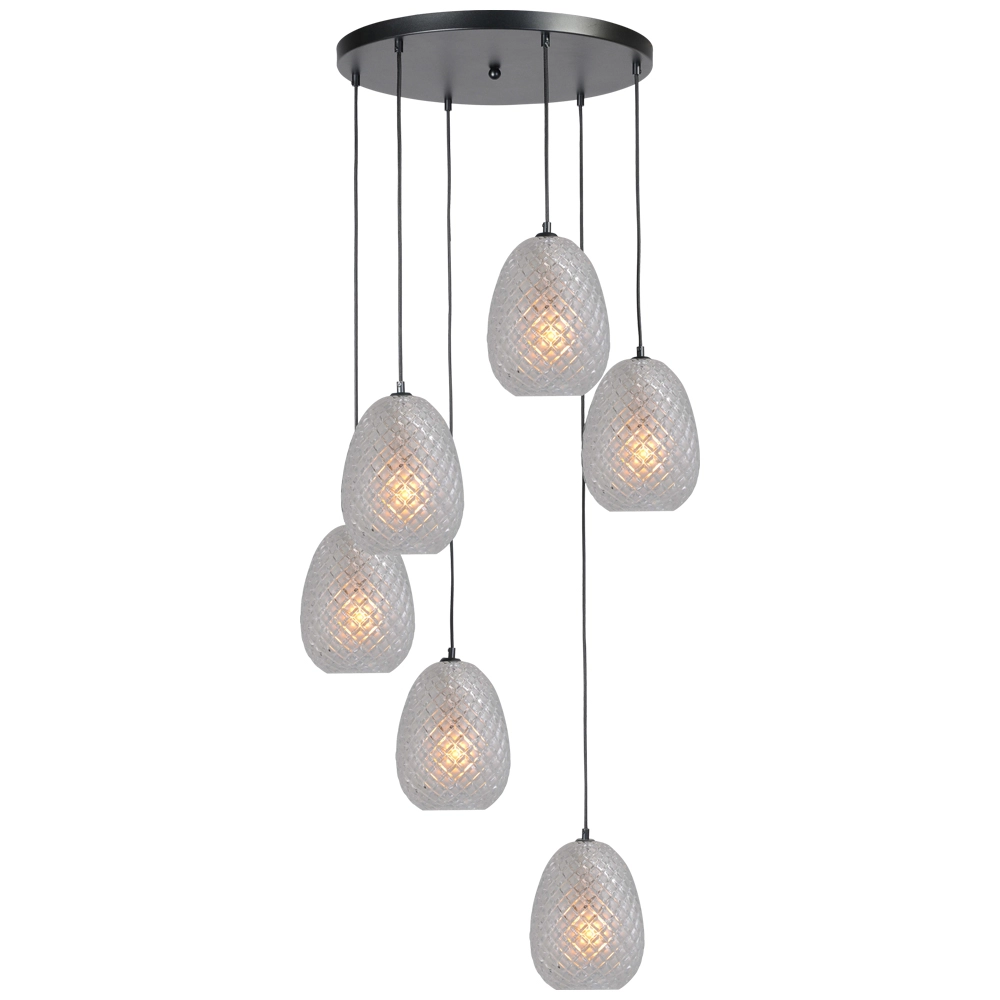 Black hanging lamp Pineapple 6 lights with clear glass