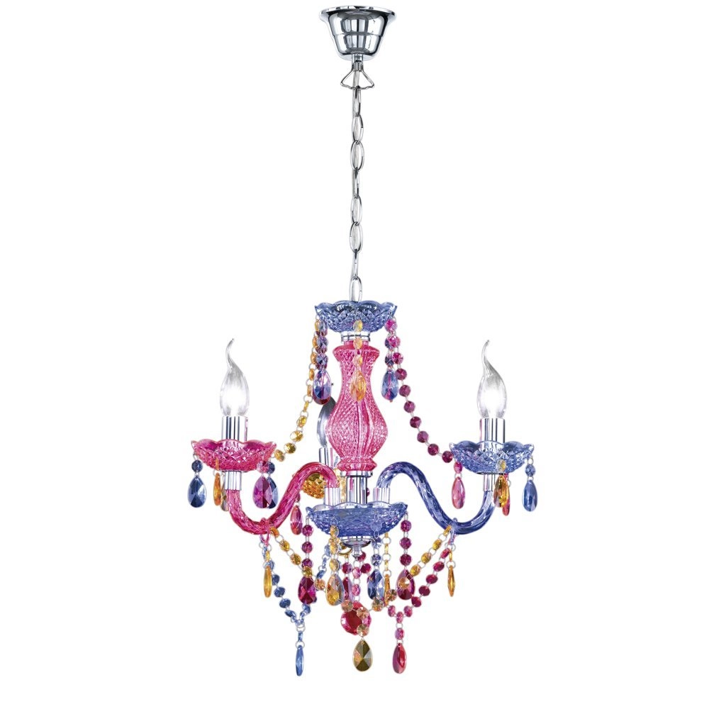Chandelier Luster Crystal 40cm 3-light colored transparent