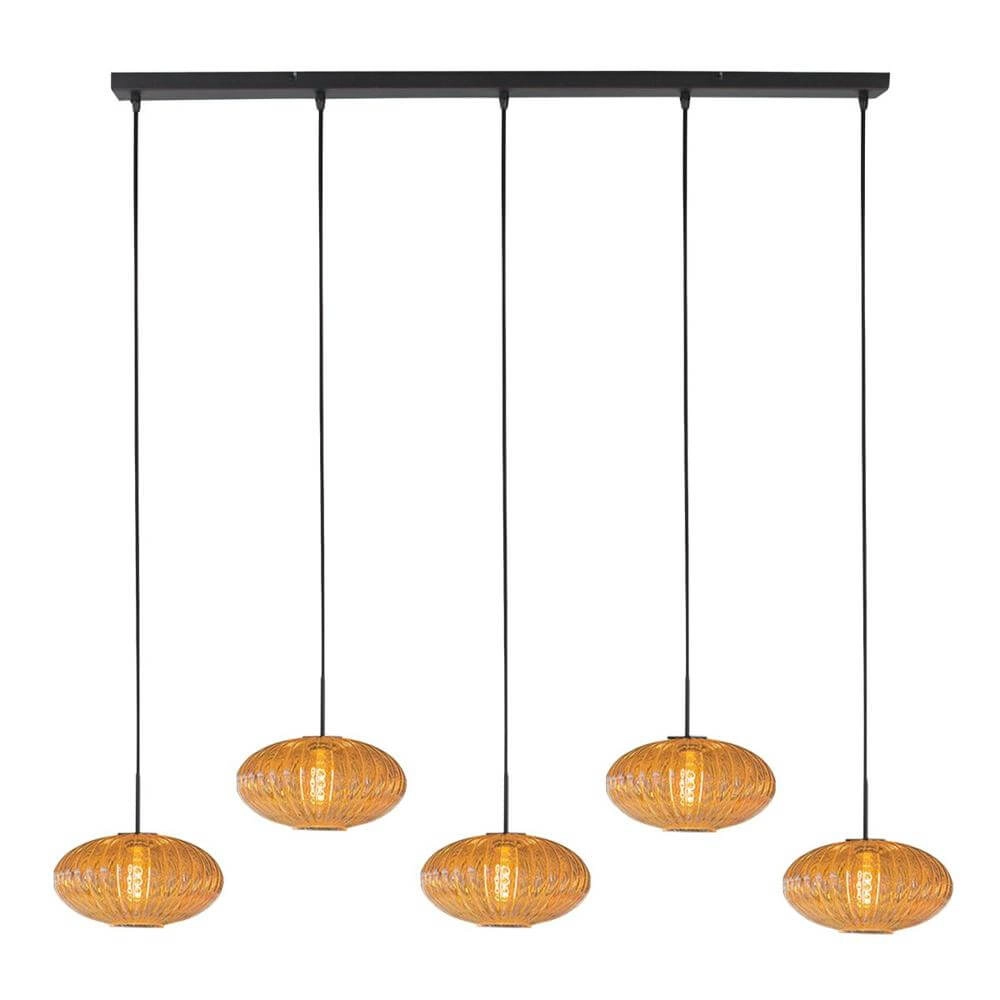 Pendant lamp HaloSwap black with ball amber glass