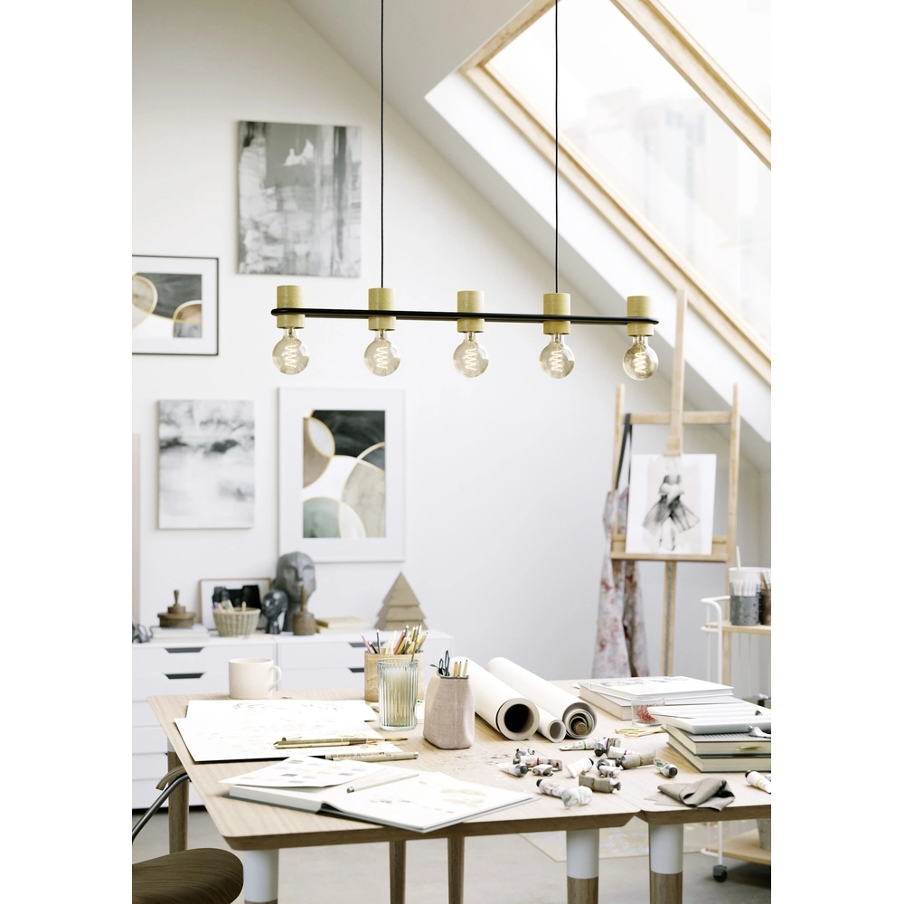 Pendant lamp Chieveley with wood look - 5x E27 Eglo 9002759435417