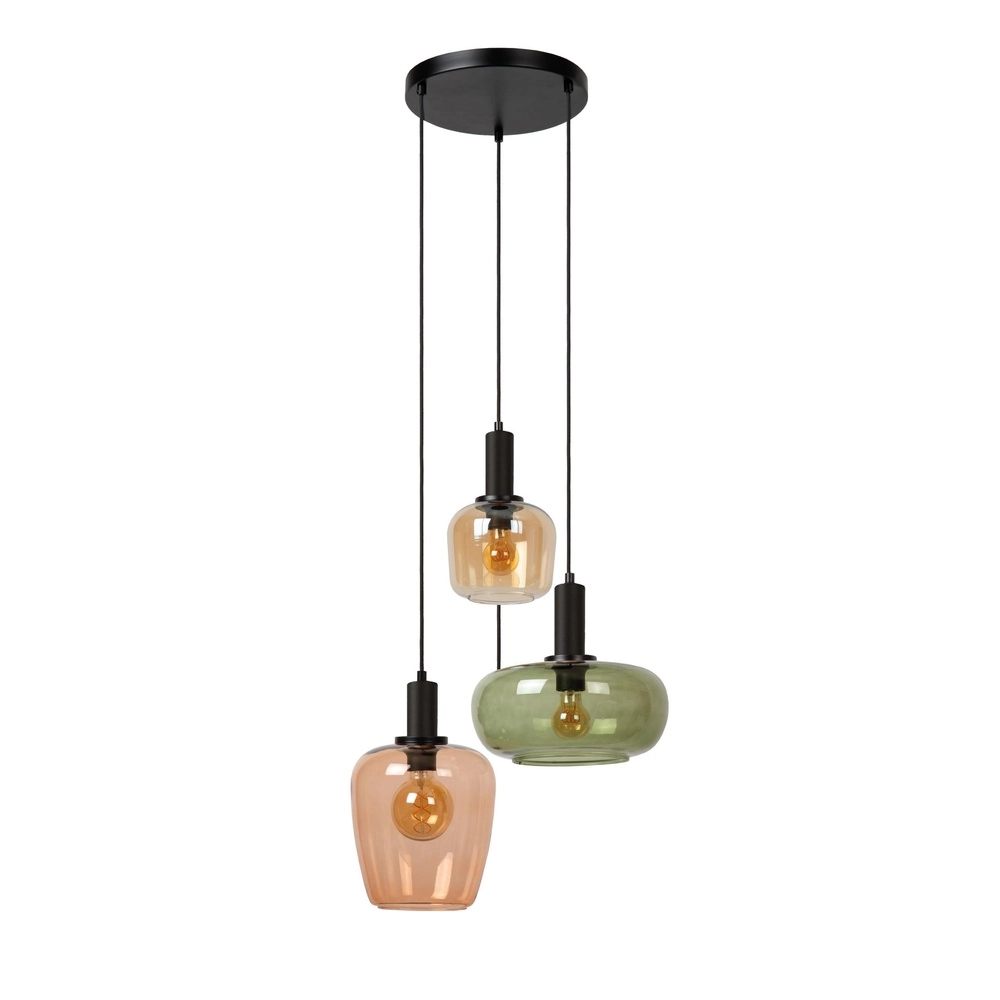 3-light pendant lamp Ilona black with colored lenses