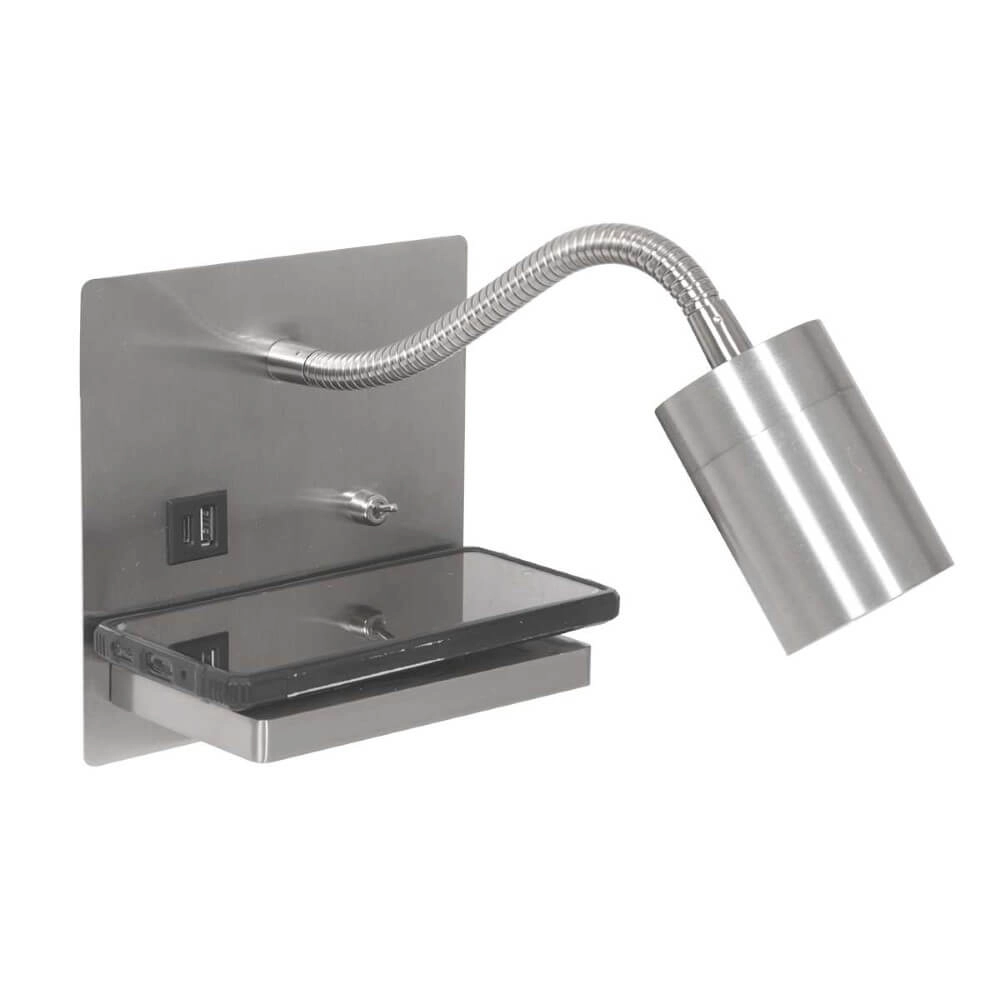 Bed lamp stainless steel Upround With charger and USB