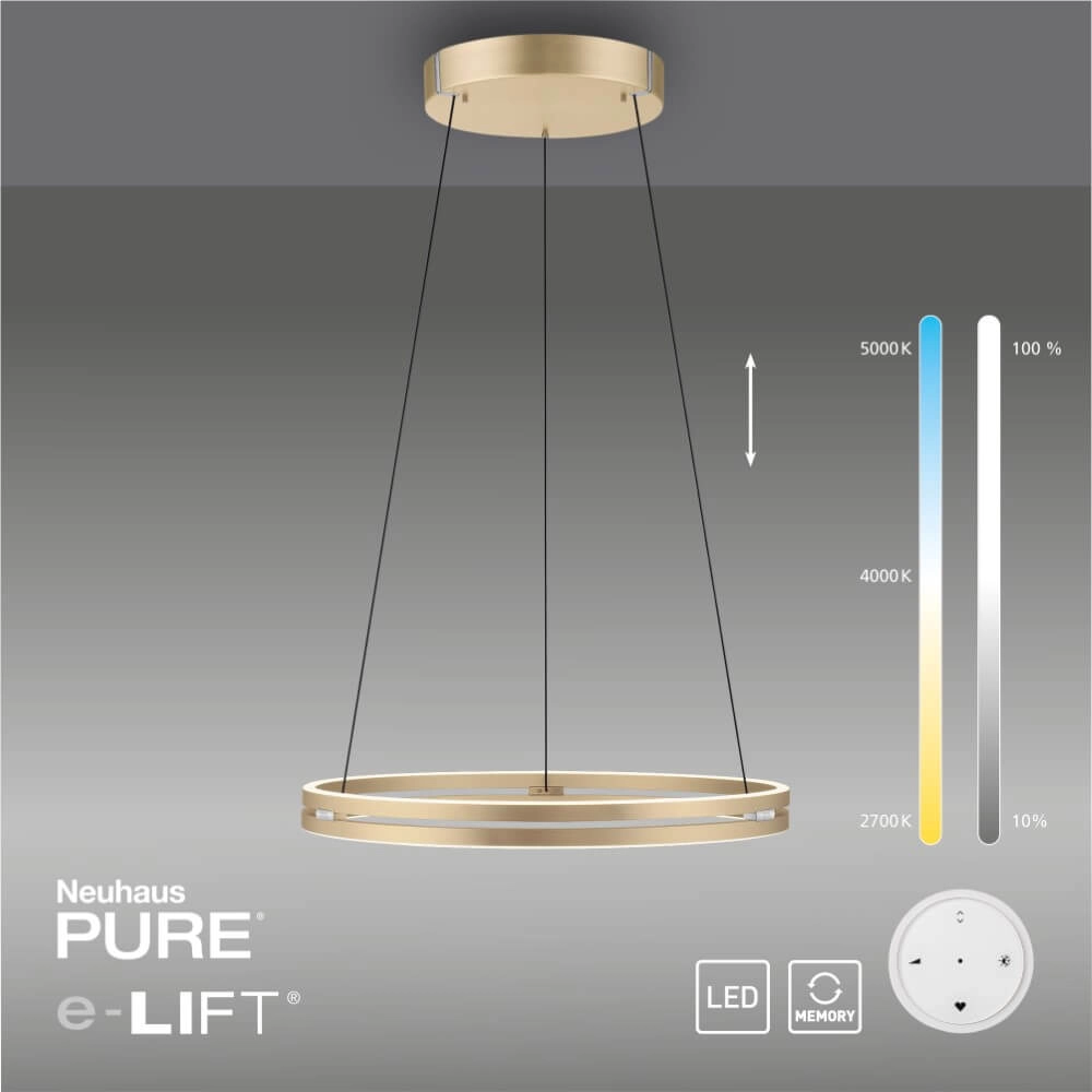 Sleek hanging lamp Pure E-Loop brass Ø 70cm Paul Neuhaus 4012248372296