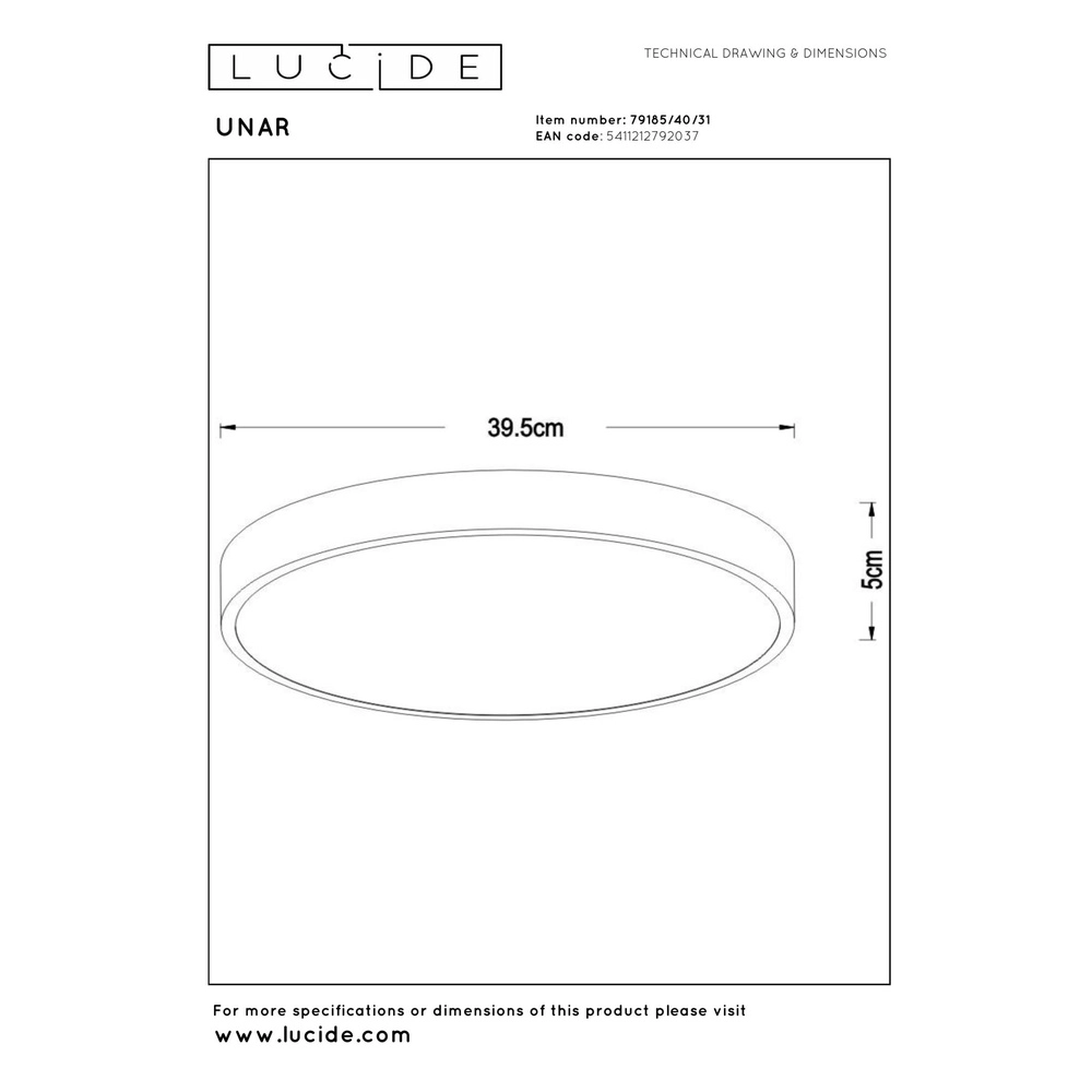 Ceiling light Unar Ø 39.5cm - 2700K - white Lucide 5411212792037