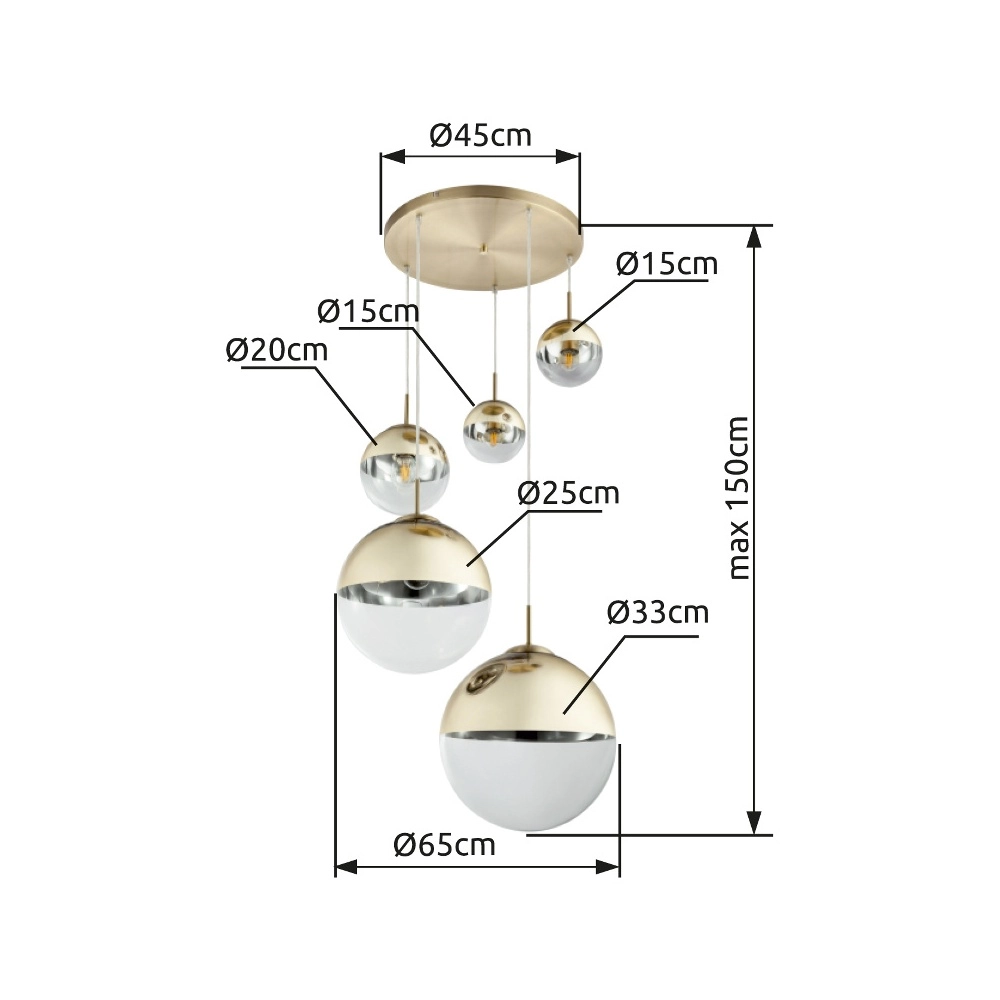 5-light pendant lamp Varus Gold Globo 9007371377466
