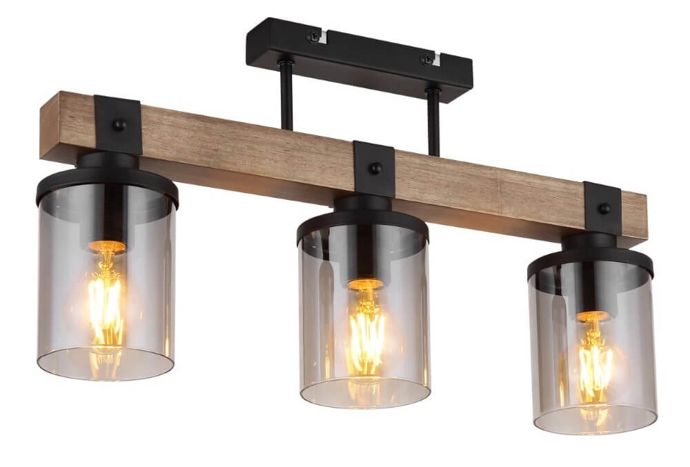 3-light ceiling lamp Lila black with wood